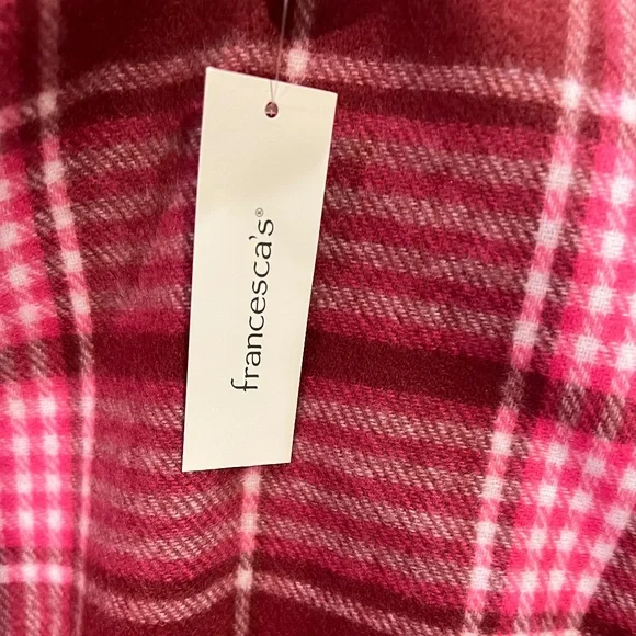 Francesca Pink/Magenta Plaid Shawl w Fringe at Bottom 100% Polyester NWT OS - Picture 11 of 11